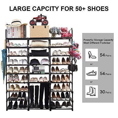 9 Tier Metal Shoe Rack Holds 50 55 Pairs Adjustable Tall Storage Shelf for Closet Garage