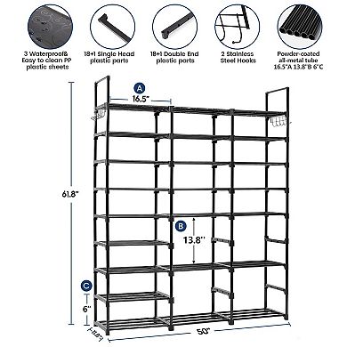 9 Tier Metal Shoe Rack Holds 50 55 Pairs Adjustable Tall Storage Shelf for Closet Garage