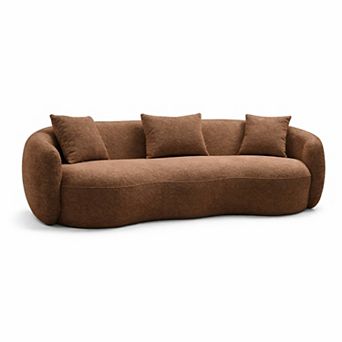 GOMYHOME Curved Bouclé Upholstered 3-Seat Sofa with Pillows, Modern Living Room Couch