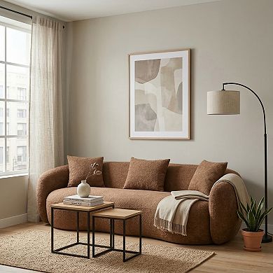 GOMYHOME Curved Bouclé Upholstered 3-Seat Sofa with Pillows, Modern Living Room Couch