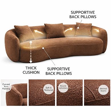 GOMYHOME Curved Bouclé Upholstered 3-Seat Sofa with Pillows, Modern Living Room Couch