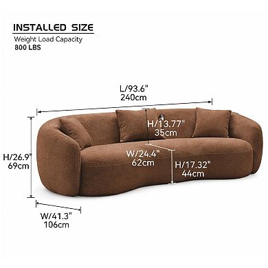 GOMYHOME Curved Bouclé Upholstered 3-Seat Sofa with Pillows, Modern Living Room Couch