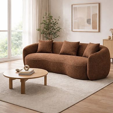 GOMYHOME Curved Bouclé Upholstered 3-Seat Sofa with Pillows, Modern Living Room Couch