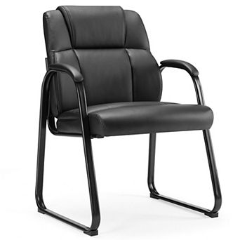 YIORTWO PU Leather Waiting Room Chair with Arms, Sled Base Office Guest Chair, Big & Tall