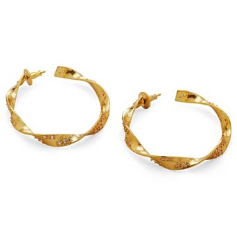 Gold-plated Kali Hoop Earrings With White Cubic Zirconia by Dhwani Bansal