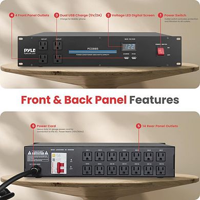 Pyle 18-Outlet Rack Mount Power Conditioner with Surge Protection (PCO885) - 19''