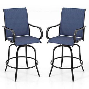 Set of 2 Swivel Bar Stools with Breathable Fabric and Footrest