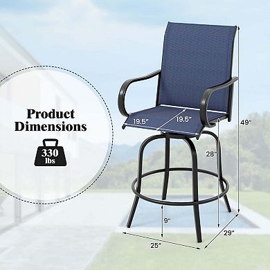 Set of 2 Swivel Bar Stools with Breathable Fabric and Footrest