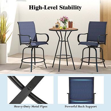 Set of 2 Swivel Bar Stools with Breathable Fabric and Footrest