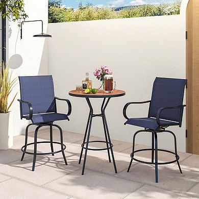 Set of 2 Swivel Bar Stools with Breathable Fabric and Footrest