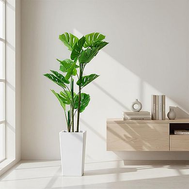 4.5FT Artificial Monstera Plant in White Planter
