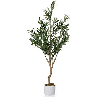 4ft Faux Olive Tree with 580 Leaves & White Planter, Realistic