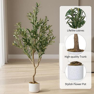 4ft Faux Olive Tree with 580 Leaves & White Planter, Realistic