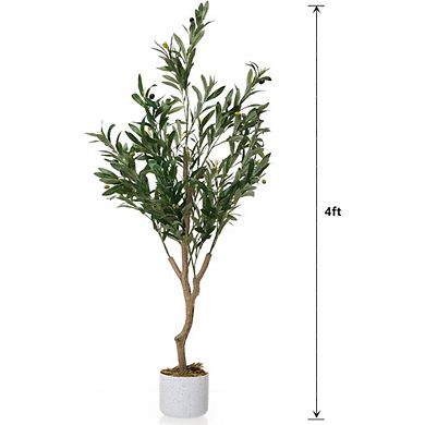 4ft Faux Olive Tree with 580 Leaves & White Planter, Realistic