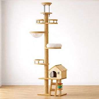 Heybly Floor to Ceiling Cat Tree Tower with Scratching Posts,Adjustable Height 98110 Inch Cat Condo