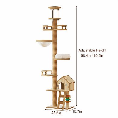 Heybly Floor to Ceiling Cat Tree Tower with Scratching Posts,Adjustable Height 98110 Inch Cat Condo