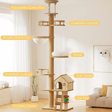 Heybly Floor to Ceiling Cat Tree Tower with Scratching Posts,Adjustable Height 98110 Inch Cat Condo