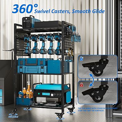 Large Power Tool Organizer Cart with Lockable Wheel, Gift for Men, Dad, Husband