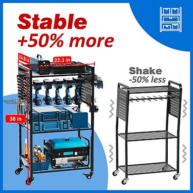 Large Power Tool Organizer Cart with Lockable Wheel, Gift for Men, Dad, Husband