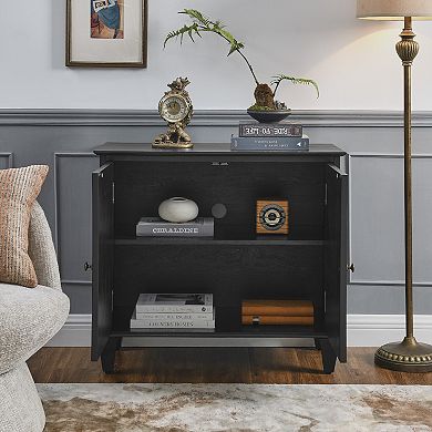 KWPZQEB Retro 2 Doors Symmetrical Geometric Wooden Sideboard Buffet Cabinet for Kitchen