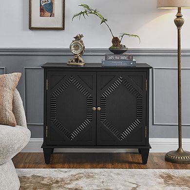 KWPZQEB Retro 2 Doors Symmetrical Geometric Wooden Sideboard Buffet Cabinet for Kitchen