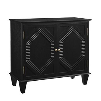 KWPZQEB Retro 2 Doors Symmetrical Geometric Wooden Sideboard Buffet Cabinet for Kitchen