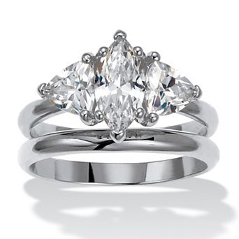 2 TCW Marquise Cubic Zirconia Platinum-Plated Bridal Ring Set