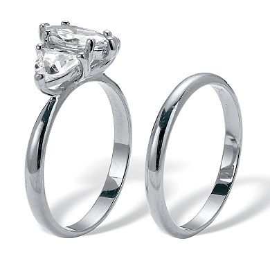 2 TCW Marquise Cubic Zirconia Platinum-Plated Bridal Ring Set