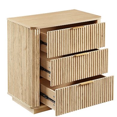 3-Drawer Wave Texture Nightstand, Oak Finish Storage Cabinet for Bedroom, Living Room