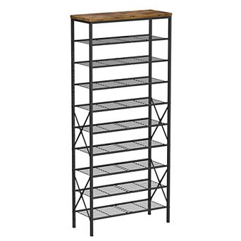10 tier Tall Shoe Rack 27.8L x 10.8W x 65.7H Holds 36-45 Pairs Entryway Organizer Brown