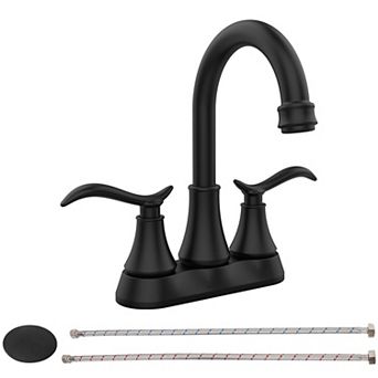 Two-Handle Deck-Mount Bathroom Sink Faucet with Quick-Connect Hoses
