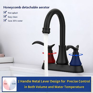 Two-Handle Deck-Mount Bathroom Sink Faucet with Quick-Connect Hoses