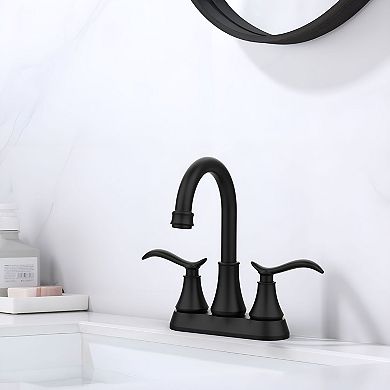 Two-Handle Deck-Mount Bathroom Sink Faucet with Quick-Connect Hoses