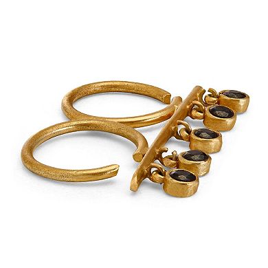 Adjustable Gold-plated Kandi Double Ring with Black Onyx by Dhwani Bansal