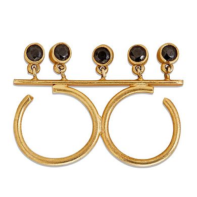 Adjustable Gold-plated Kandi Double Ring with Black Onyx by Dhwani Bansal