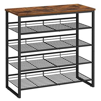 5 tier Adjustable Shoe Rack Organizer Holds 16 to 20 Pairs Metal and Wood Entryway Shelf