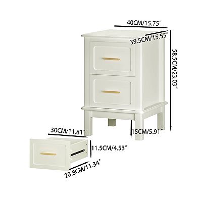 2-Drawer Nightstand with Gold Handles, Sturdy Bedside Table for Bedroom, Small Spaces