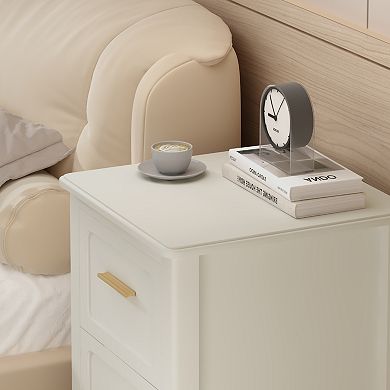 2-Drawer Nightstand with Gold Handles, Sturdy Bedside Table for Bedroom, Small Spaces
