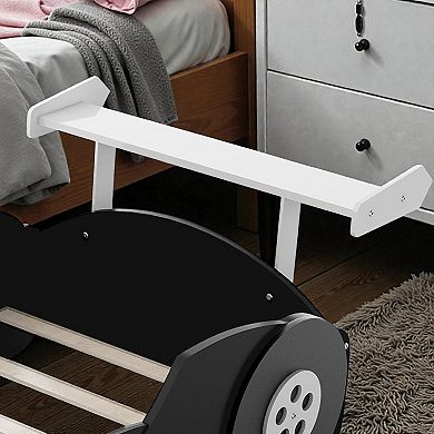 Heybly Race Car Platform Bed with Wheels, Twin Kids Bed Frame with Safety Side Rails, Slat Support