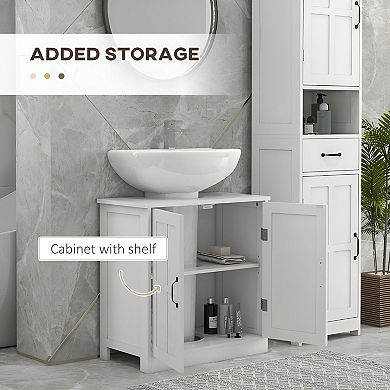 Under Sink Bathroom Storage Cabinet with Double Doors, Adjustable Shelf