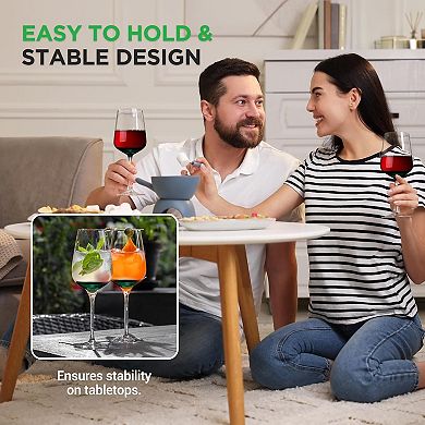 NutriChef Wine Glasses Set of 2, 22oz, Crystal Clear Lead-Free, Dishwasher Safe