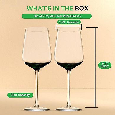 NutriChef Wine Glasses Set of 2, 22oz, Crystal Clear Lead-Free, Dishwasher Safe