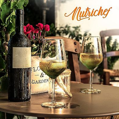 NutriChef Wine Glasses Set of 2, 22oz, Crystal Clear Lead-Free, Dishwasher Safe
