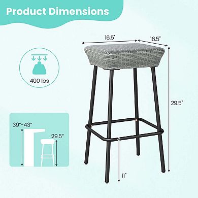 Set of 2 Backless Rattan Bar Stools with Footrest