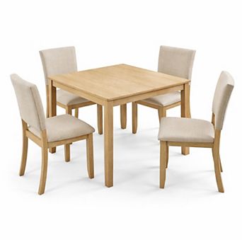 GOMYHOME 5 pc Square Dining Table Set with 4 Upholstered Chairs, Light Oak & Beige