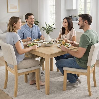 GOMYHOME 5-Piece Square Dining Table Set with 4 Upholstered Chairs, Light Oak & Beige