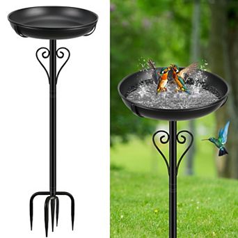 Outdoor Metal Bird Bath Black Freestanding 5 Prong Stake Deep Bowl for Garden Lawn 1 pc