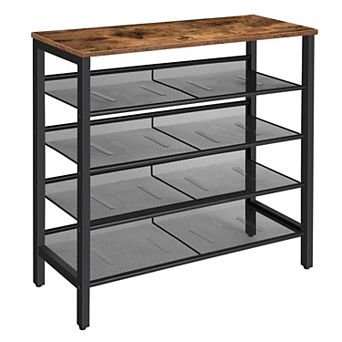5 tier Shoe Rack Adjustable Mesh Shelves Holds 16 Pairs Rustic Brown Metal Entryway Organizer