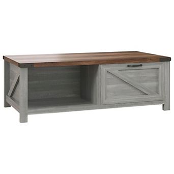 Rustic Entryway Table with Open Shelves and Drawer, 46 inch - Distressed Grey