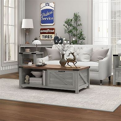 Rustic Entryway Table with Open Shelves and Drawer, 46 inch - Distressed Grey